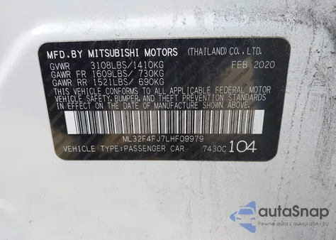 2020 Mitsubishi Mirage G4 Le/Se from USA, damaged, VIN ML32F4FJ7LHF09979
